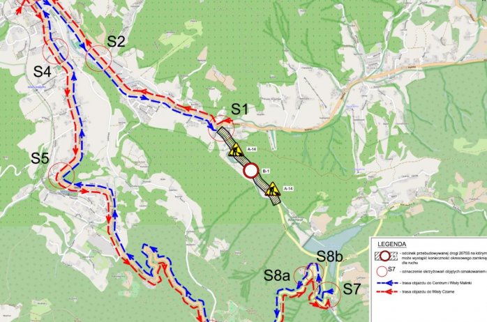 Mapka z objazdem do Czarnego