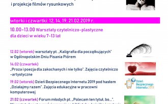 Plakat promujący Ferie w Bibliotece