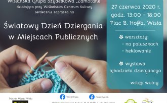 Plakat "Światowy Dzień Dziergania w Miejscach Publicznych"