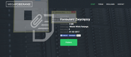 Po kliknięciu w formularz zwycięzcy wyskakuje link do pobrania pliku