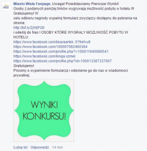 W wykazie zwycięzców pojawia się nazwisko każdego kto kliknie w link