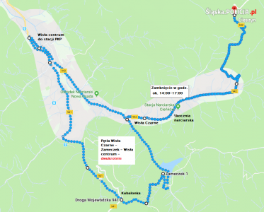 Mapa zamknięcia dróg w Wiśle i Istebnej