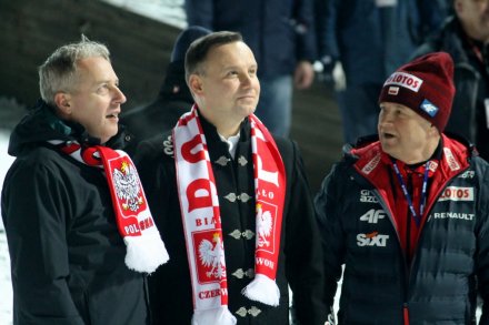 Prezydent Duda z Apoloniuszem Tajnerem i marszałkiem Wojciechem Saługą