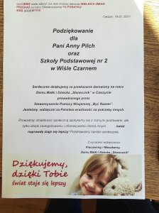 Podziękowanie za zorganizowanie akcji