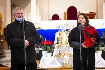 Organizatorzy wydarzenia: Dyrektor Wiślańskiego Centrum Kultury Katarzyna Czyż-Kaźmierczak i Proboszcz Parafii Rzymskokatolickiej NMP w Wisle Centrum - ks. Wiesław Firlej