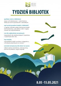 Plakat "Tydzień bibliotek 2021" z treścią