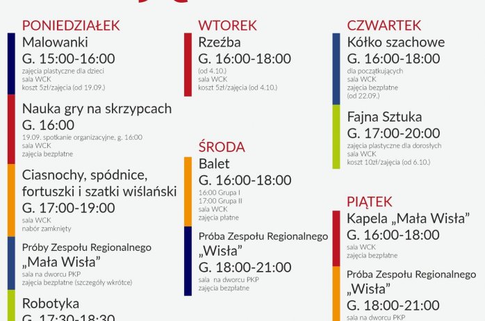 Grafik zajęć w Domu KUltury