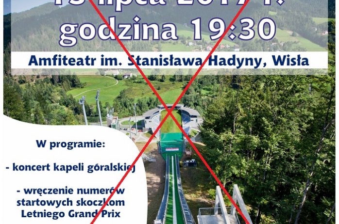 Plakat z informacją o odwołaniu imprezy w amfiteatrze