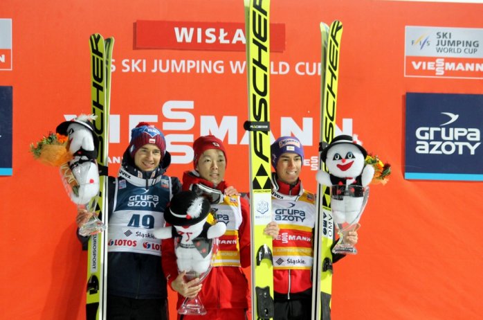 Trójka najlepszych skoczków na podium