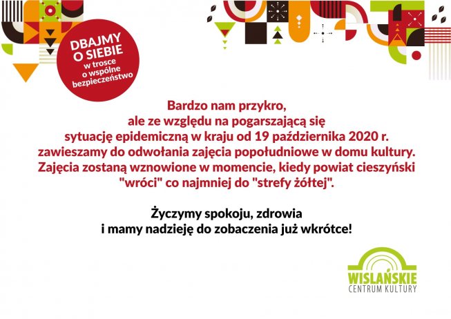 Zawieszone zajęcia i warsztaty w Wiślańskim Centrum Kultury