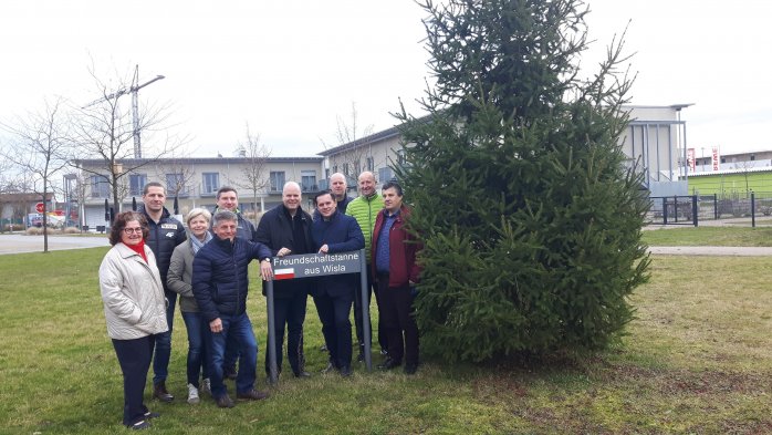 Pamiątkowe zdjęcie przy świerku z Wisły