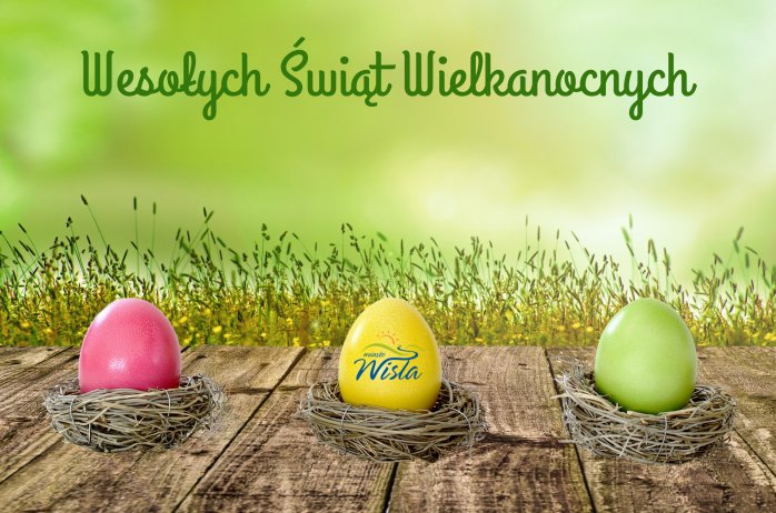 Jajka Wielkanocne i napis "Wesołych Świąt Wielkanocnych"