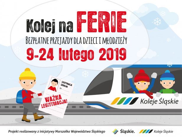 Plakat promujący akcję "Kolej na ferie"