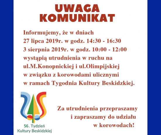 Komunikat o utrudnieniach