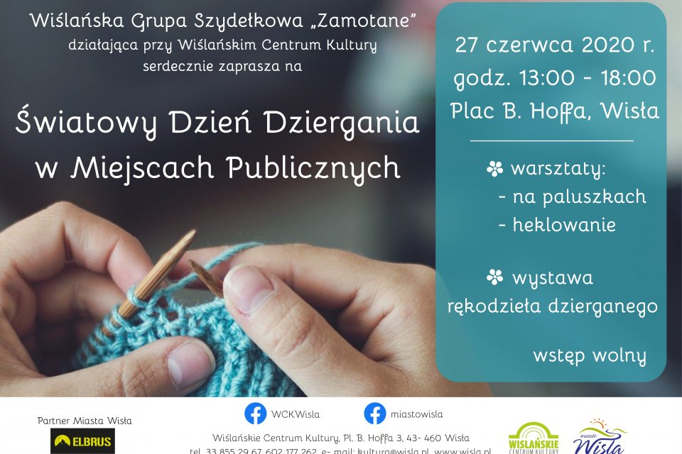 Plakat "Światowy Dzień Dziergania w Miejscach Publicznych"