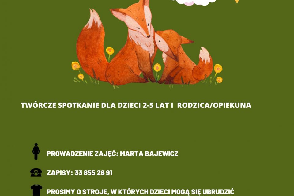 Plakat, Dwa rude liski (rodzic i dziecko) na zielonym tle
