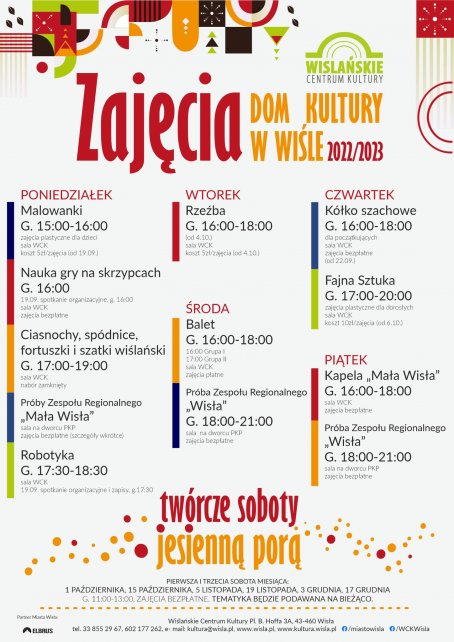 Grafik zajęć w Domu KUltury