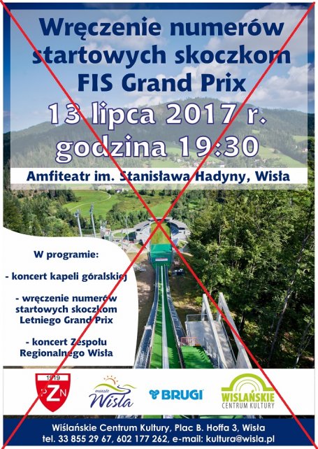 Plakat z informacją o odwołaniu imprezy w amfiteatrze