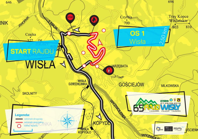 Mapa z zaznaczeniem zamkniętych odcinków