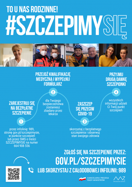 Plakat z informacja o szczepieniach przeciwko COVID-19